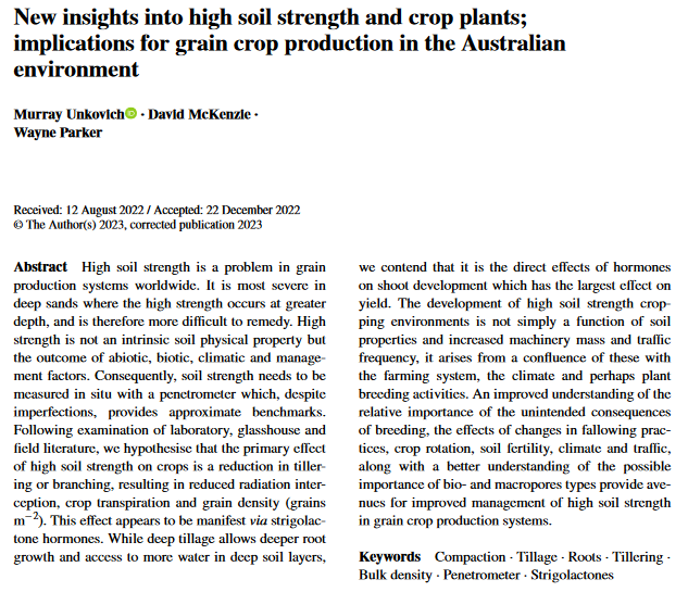 New insights into high soil strength and crop plants; implications for grain crop production in the Australian environment-image