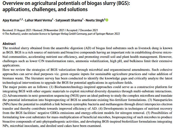 Overview on agricultural potentials of biogas slurry (BGS): applications, challenges, and solutions-image