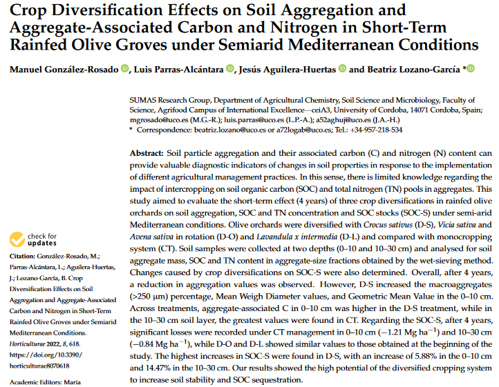 Crop Diversification Effects on Soil Aggregation and Aggregate-Associated Carbon and Nitrogen in Short-Term Rainfed Olive Groves under Semiarid Mediterranean Conditions-image