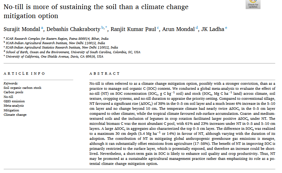 No-till is more of sustaining the soil than a climate change mitigation option-image