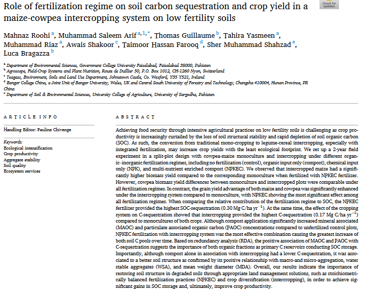 Role of fertilization regime on soil carbon sequestration and crop yield in a maize-cowpea intercropping system on low fertility soils-image