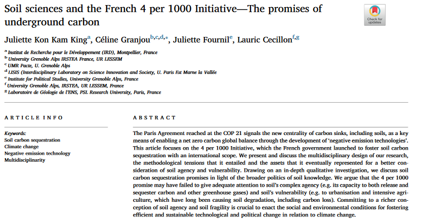 Soil sciences and the French 4 per 1000 Initiative—The promises of underground carbon-image