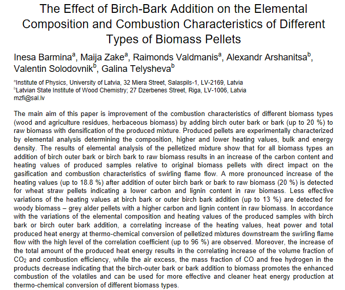The effect of birch-bark addition on the elemental composition and combustion characteristics of different types of biomass pellets-image