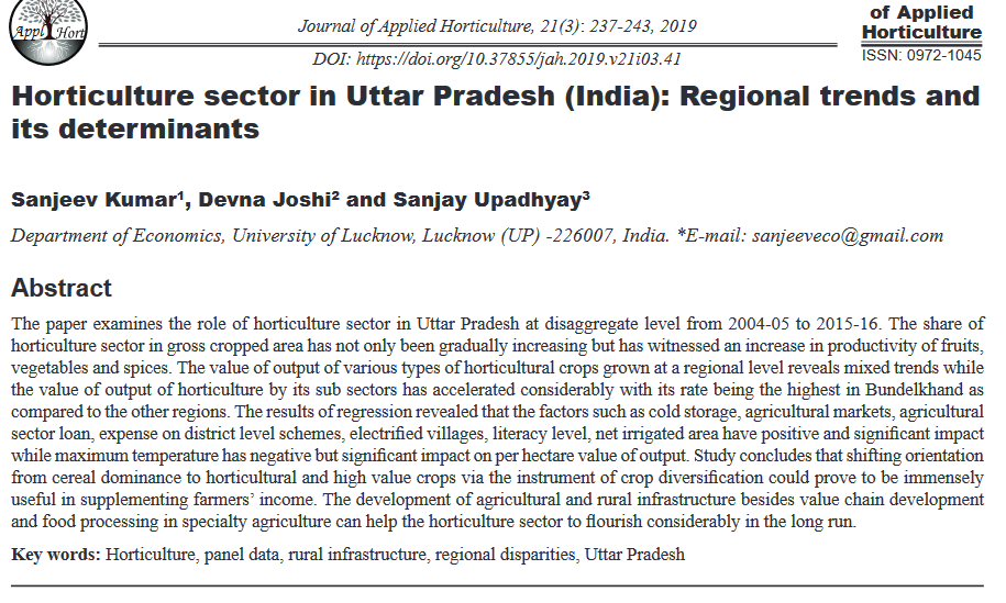 Settore dell'orticoltura in Uttar Pradesh (India): tendenze regionali e sue determinanti-image