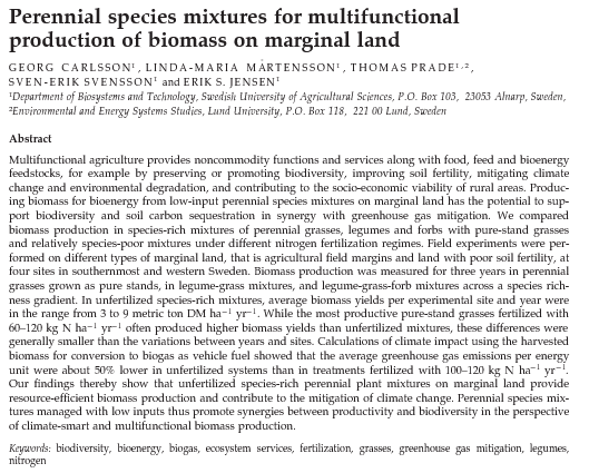 Perennial species mixtures for multifunctional production of biomass on marginal land-image