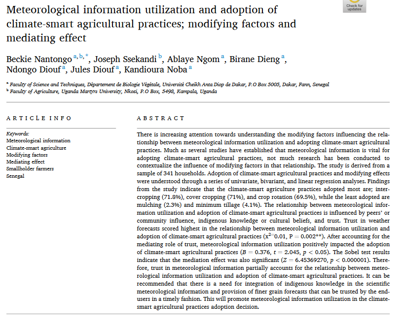 Utilización de la información meteorológica y adopción de prácticas agrícolas climáticamente inteligentes; factores modificadores y efecto mediador-image