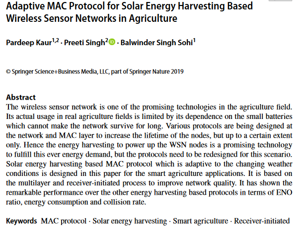 Adaptacyjny protokół MAC dla bezprzewodowych sieci czujnikowych opartych na pozyskiwaniu energii słonecznej w rolnictwie-image