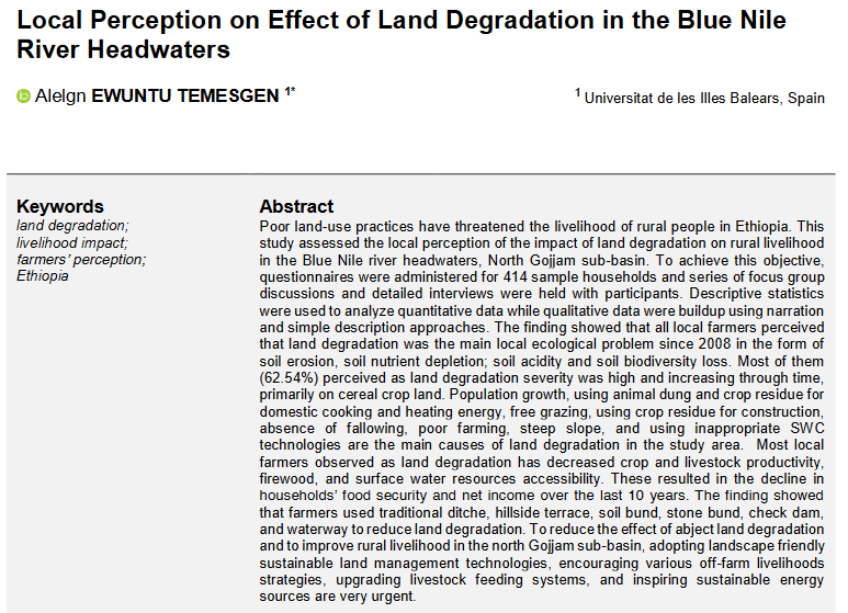 Local Perception on Effect of Land Degradation in the Blue Nile River Headwaters-image