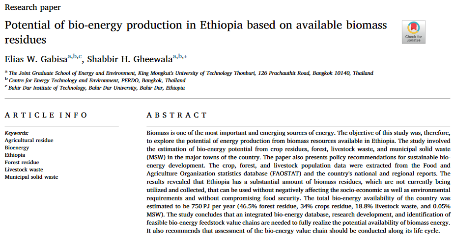 Potential of bio-energy production in Ethiopia based on available biomass residues-image