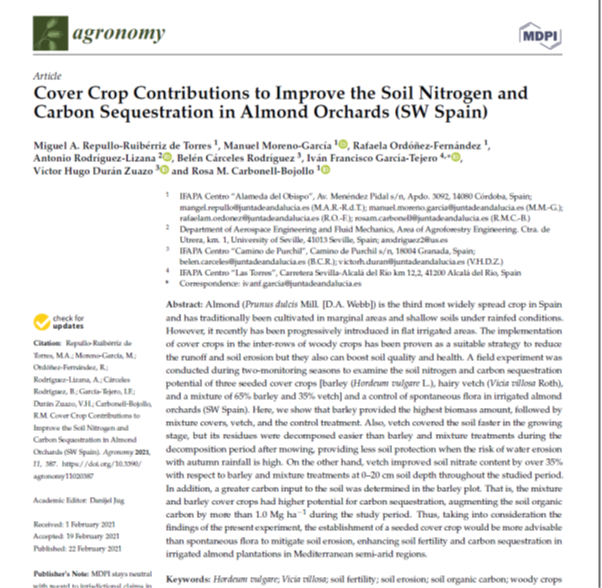 Cover Crop Contributions to Improve the Soil Nitrogen and Carbon Sequestration in Almond Orchards (SW Spain)-image
