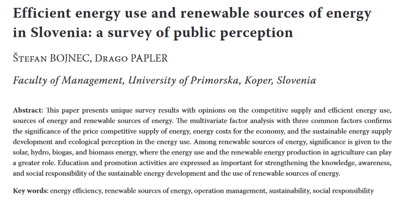 Efficient energy use and renewable sources of energy in Slovenia: A survey of public perception-image