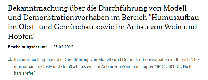 Avviso sull'attuazione di progetti pilota e dimostrativi nel campo della "Formazione dell'humus nella coltivazione di frutta e verdura e nella coltivazione del vino e del luppolo"-image