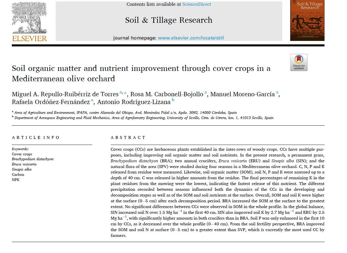 Soil organic matter and nutrient improvement through cover crops in a Mediterranean olive orchard-image