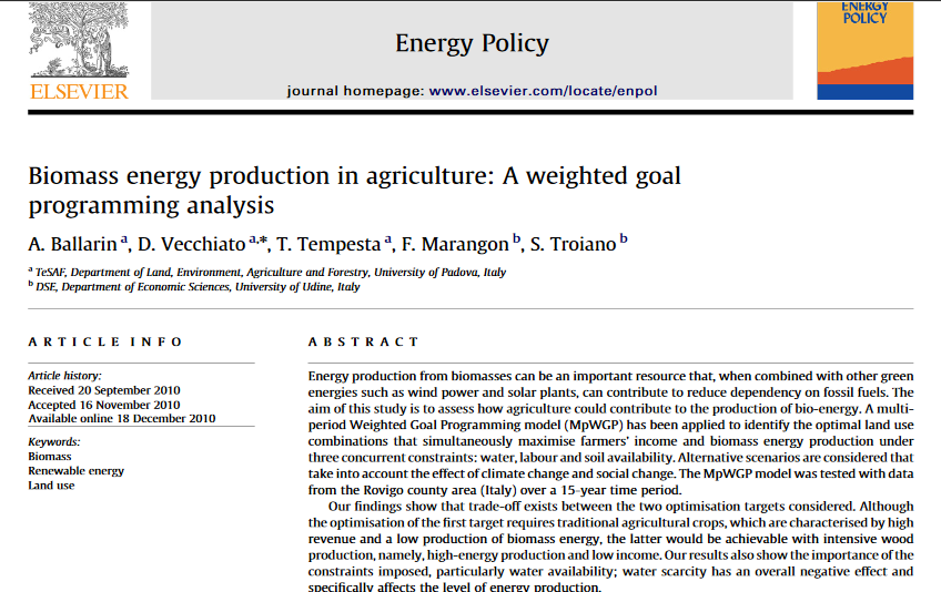 Biomass energy production in agriculture: A weighted goal programming analysis-image