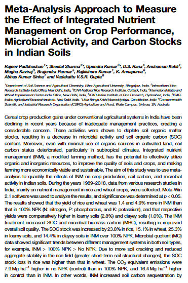 Meta-Analysis Approach to Measure the Effect of Integrated Nutrient Management on Crop Performance, Microbial Activity, and Carbon Stocks in Indian Soils-image