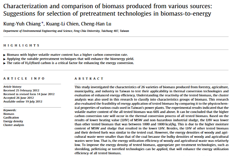 Characterization and comparison of biomass produced from various sources: Suggestions for selection of pretreatment technologies in biomass-to-energy-image