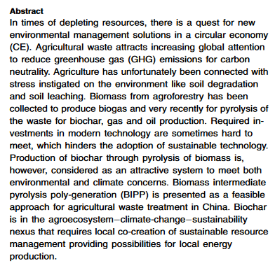 Agricultural waste streams as resource in circular economy for biochar production towards carbon neutrality-image