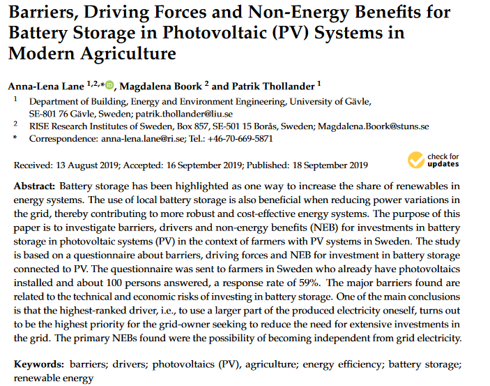 Barriere, forze motrici e vantaggi non energetici per l'accumulo di batterie negli impianti fotovoltaici (PV) nell'agricoltura moderna-image