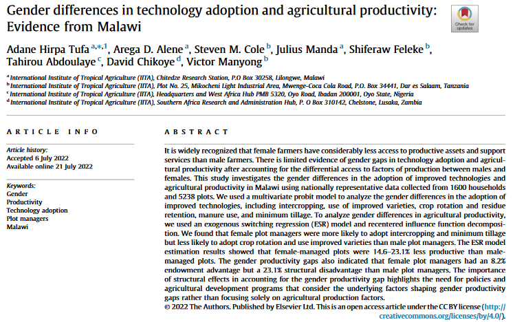 Diferencias de género en la adopción de tecnología y la productividad agrícola: Datos de Malawi-image