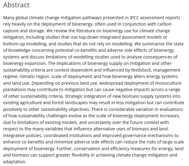 Bioenergy for climate change mitigation: Scale and sustainability-image