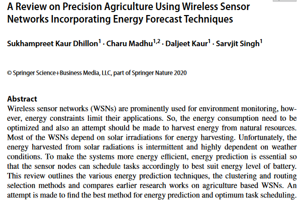 A Review on Precision Agriculture Using Wireless Sensor Networks Incorporating Energy Forecast Techniques-image