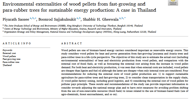 Environmental externalities of wood pellets from fast-growing and para-rubber trees for sustainable energy production: A case in Thailand-image