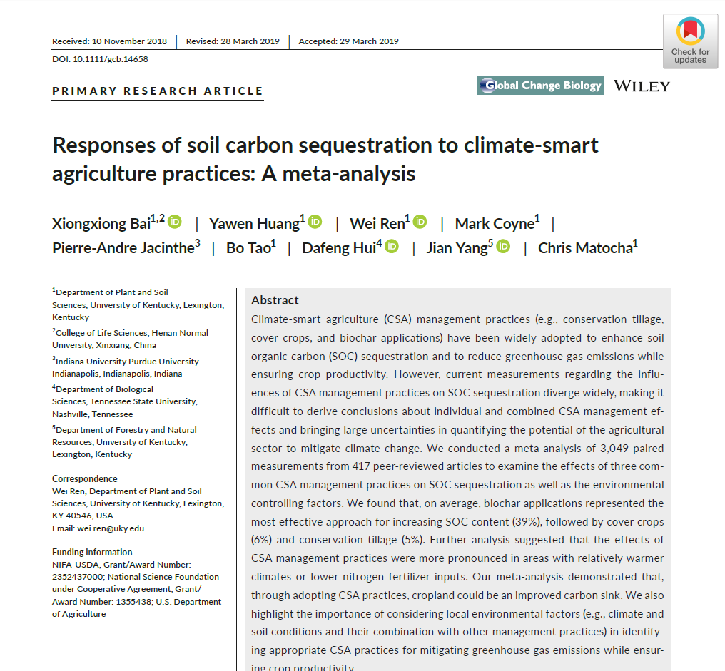 Risposte del sequestro del carbonio nel suolo alle pratiche agricole intelligenti per il clima: una meta-analisi-image